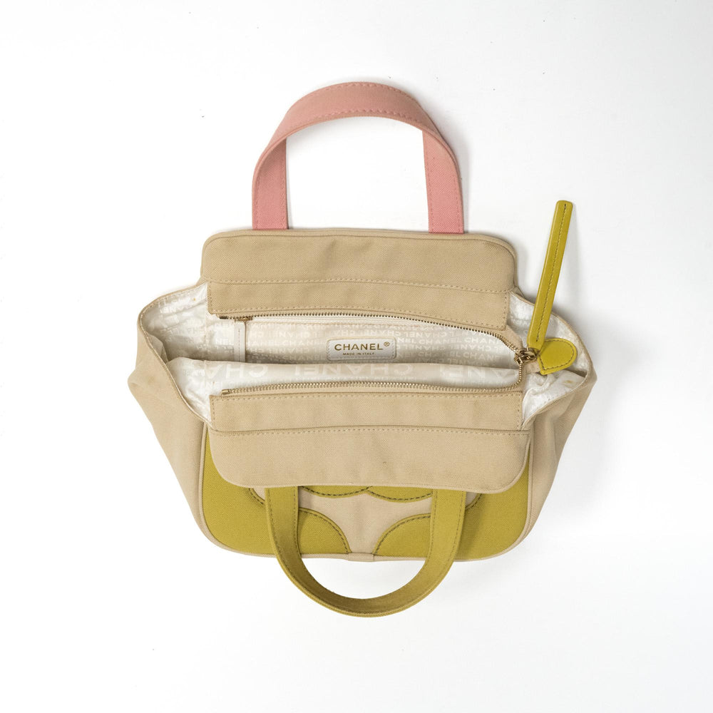 Vintage Chanel Marshmallow Canvas Tote Green and Pink