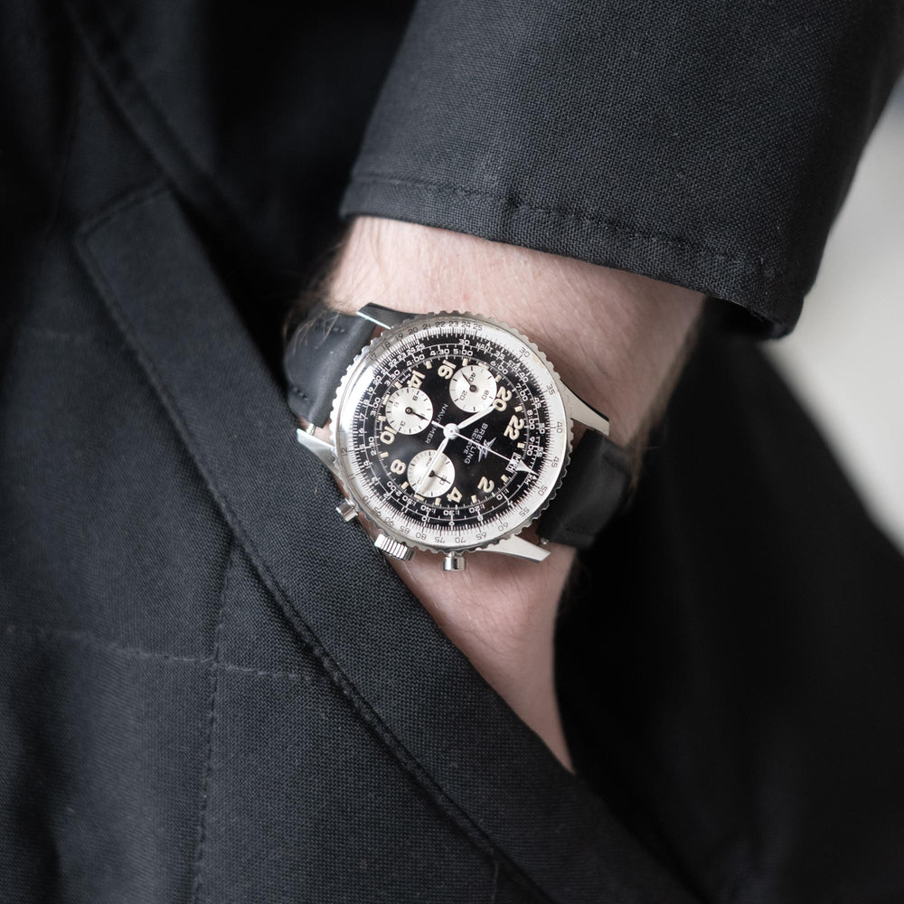 Breitling Navitimer 41mm SS 809 Black Dial on leather band