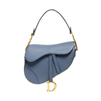 Christian Dior Blue Grey Grained Calfskin Saddle Bag