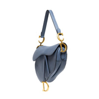 Christian Dior Blue Grey Grained Calfskin Saddle Bag