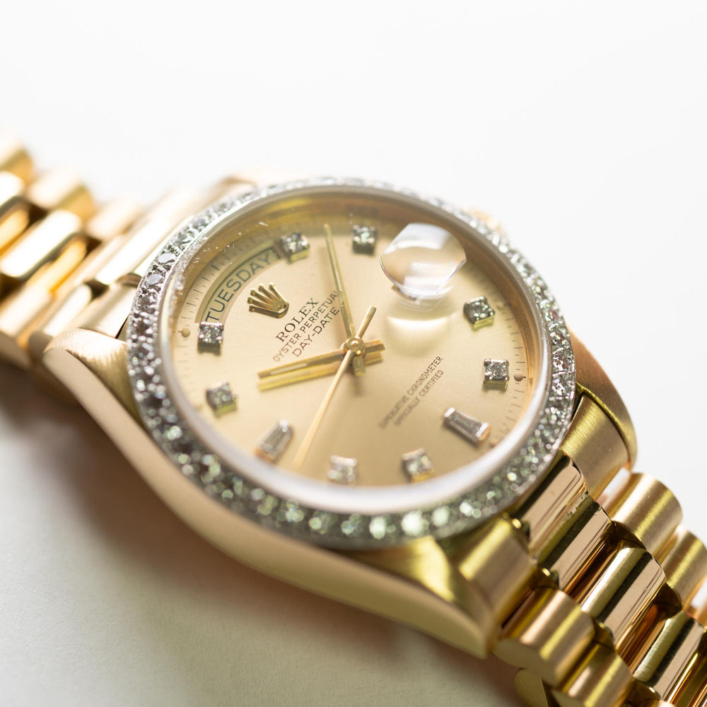Rolex 36mm Day-Date 18ky 18038 Diamond Dial & Bezel