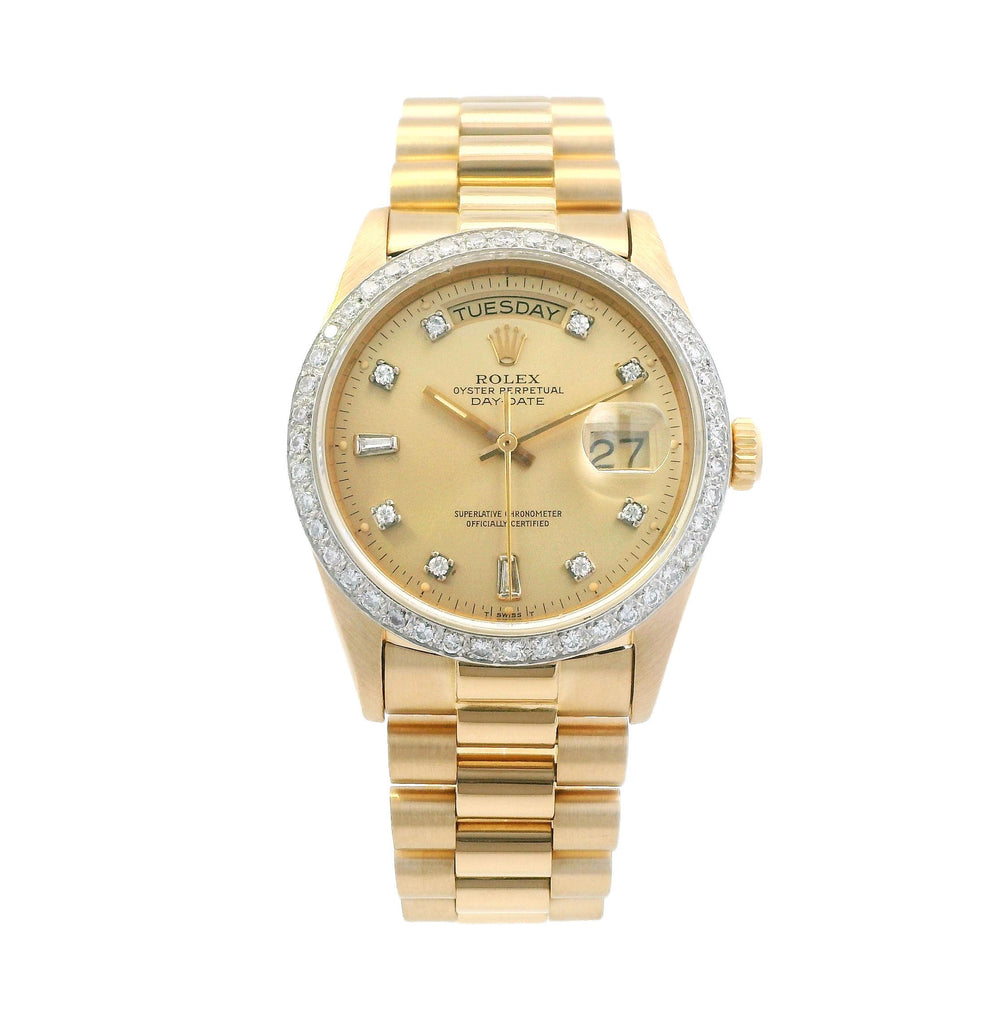 Rolex 36mm Day-Date 18ky 18038 Diamond Dial & Bezel