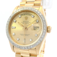 Rolex 36mm Day-Date 18ky 18038 Diamond Dial & Bezel