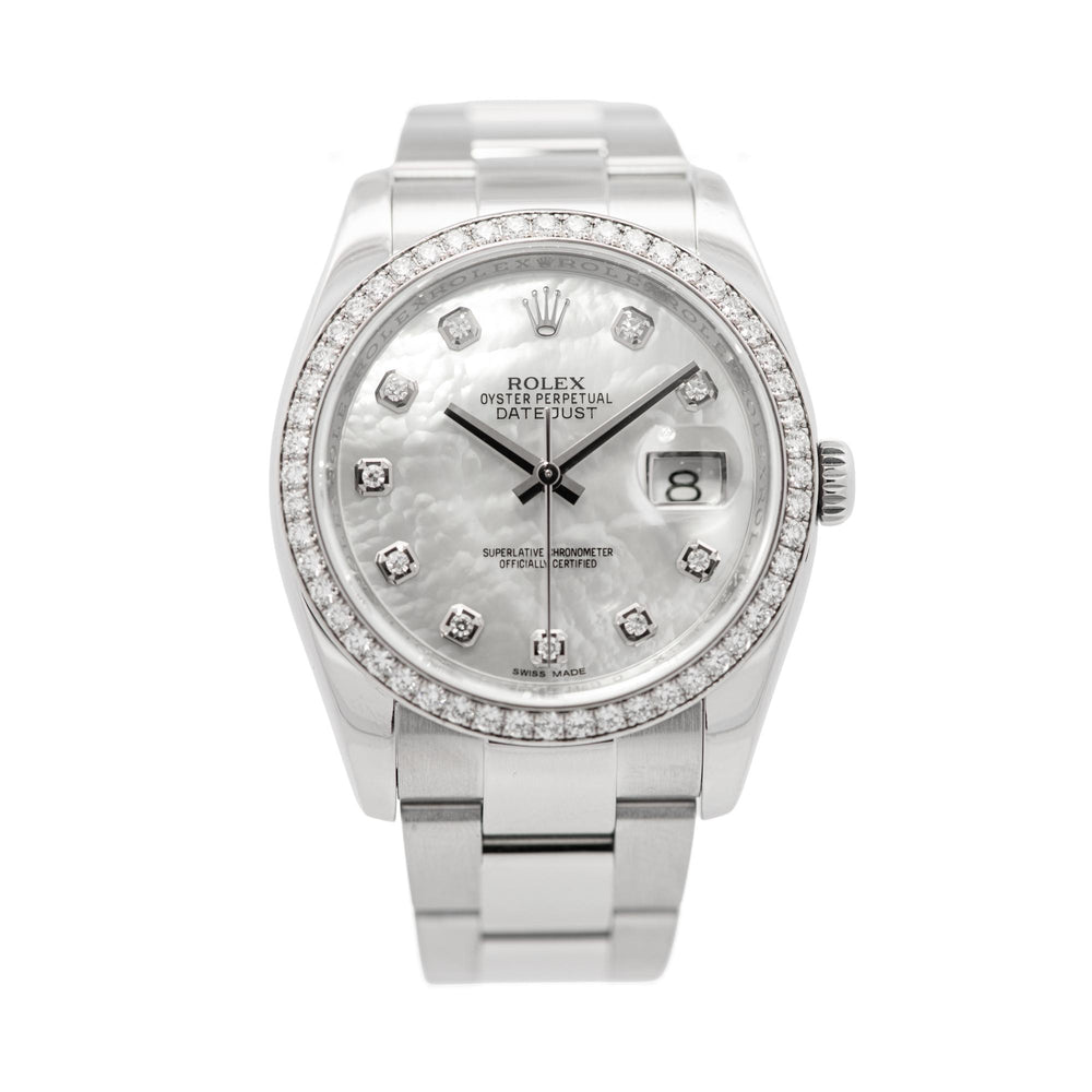 Rolex 36mm Datejust MOP & Diamond Bezel SS 116244 card