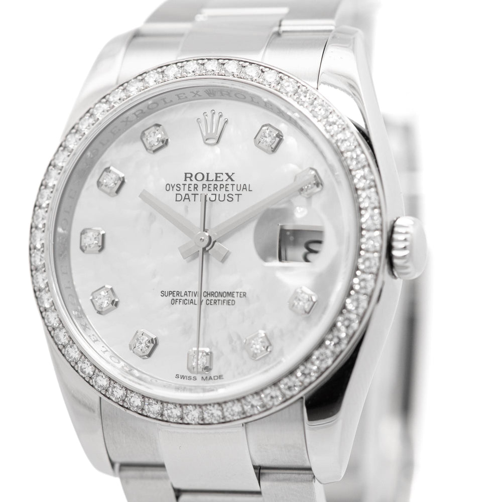 Rolex 36mm Datejust MOP & Diamond Bezel SS 116244 card