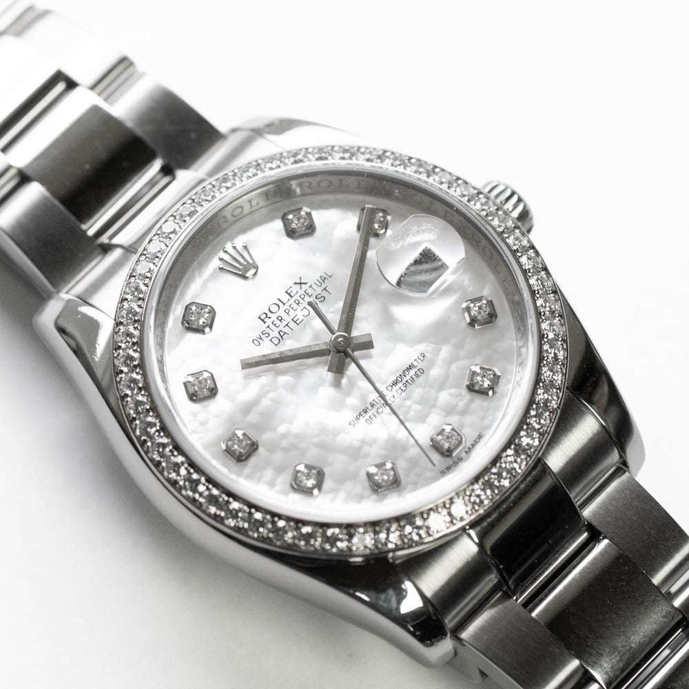 Rolex 36mm Datejust MOP & Diamond Bezel SS 116244 card