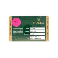 Rolex 36mm Datejust MOP & Diamond Bezel SS 116244 card
