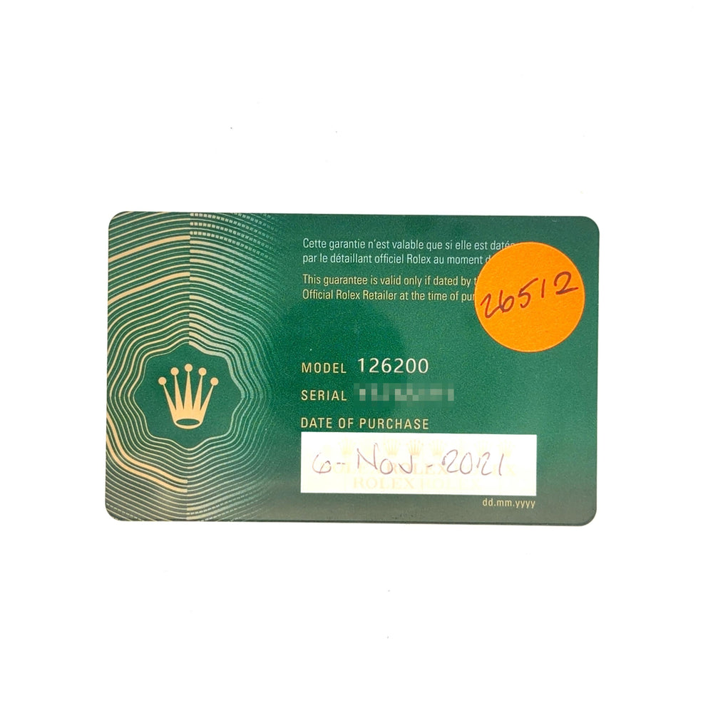 Rolex 36mm Datejust SS 126200 card