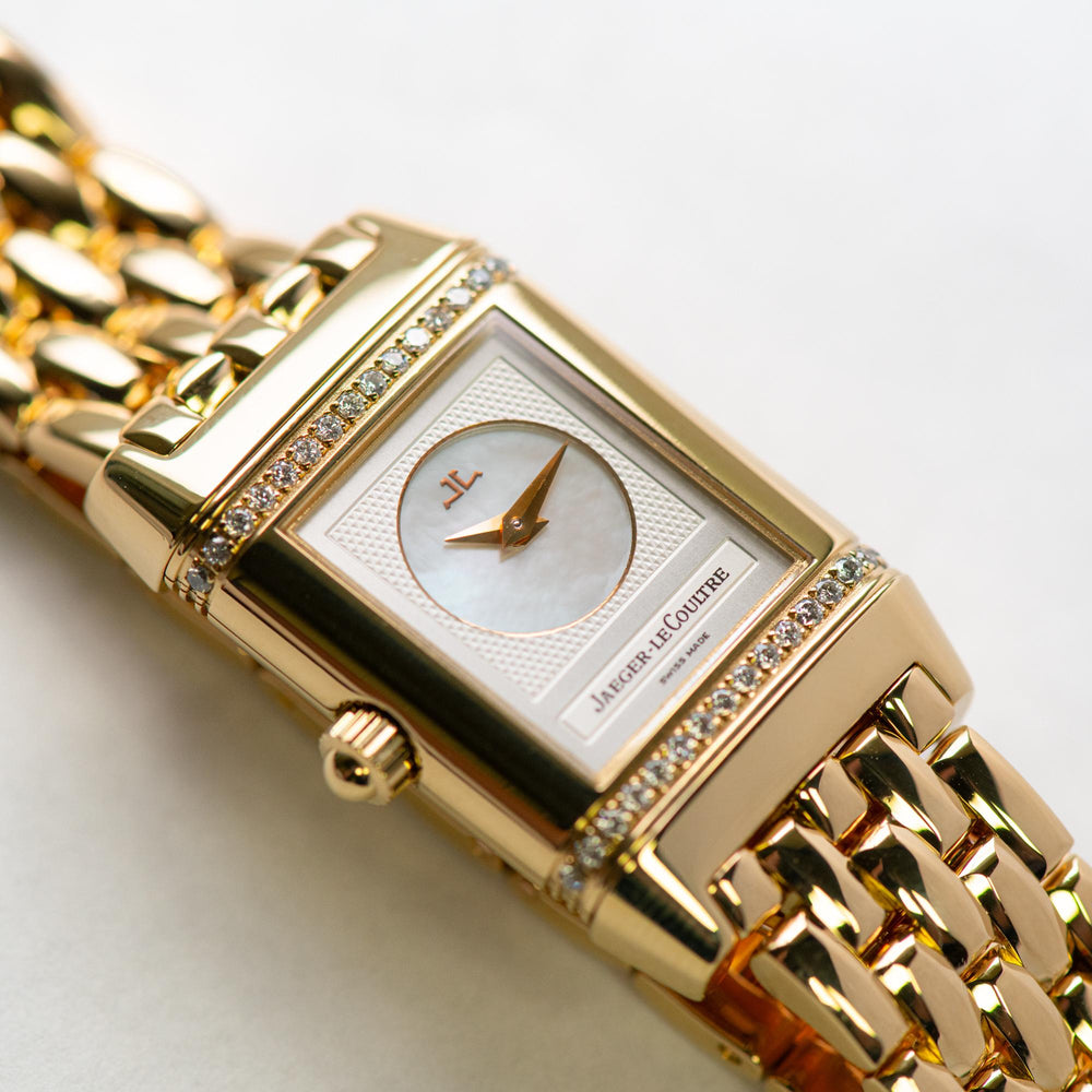 Jaeger-LeCoultre Duo Face Ladies 21mm Reverso 18ky Diamonds MOP