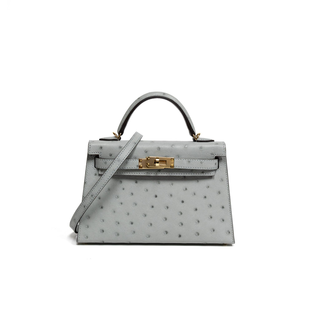 Hermes Kelly Sellier 20cm mini Ostrich Bleu Glacier with Rose Shocking Int 2026