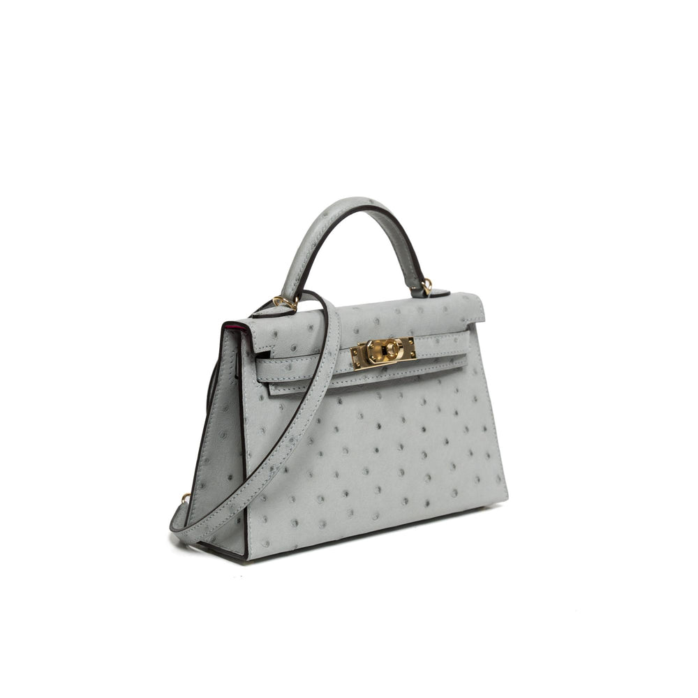 Hermes Kelly Sellier 20cm mini Ostrich Bleu Glacier with Rose Shocking Int 2026