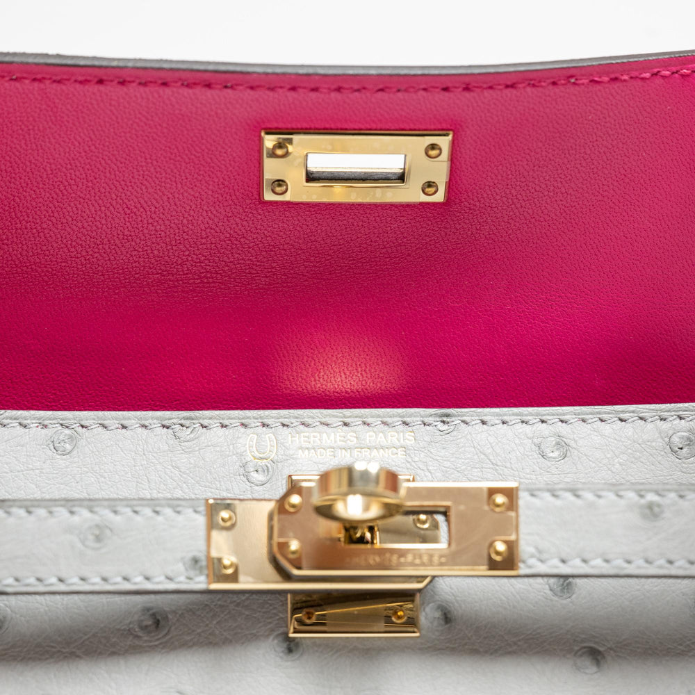 Hermes Kelly Sellier 20cm mini Ostrich Bleu Glacier with Rose Shocking Int 2026