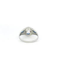 1ct Round Diamond Plat Vintage Halo Ring with Sapphire & Diamond accent