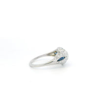 1ct Round Diamond Plat Vintage Halo Ring with Sapphire & Diamond accent