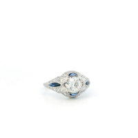 1ct Round Diamond Plat Vintage Halo Ring with Sapphire & Diamond accent