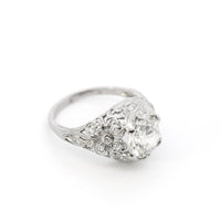 2.08ct I VS2 Platinum Vintage Floral Engagement ring with Diamond Side Stones