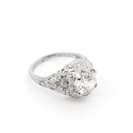 2.08ct I VS2 Platinum Vintage Floral Engagement ring with Diamond Side Stones