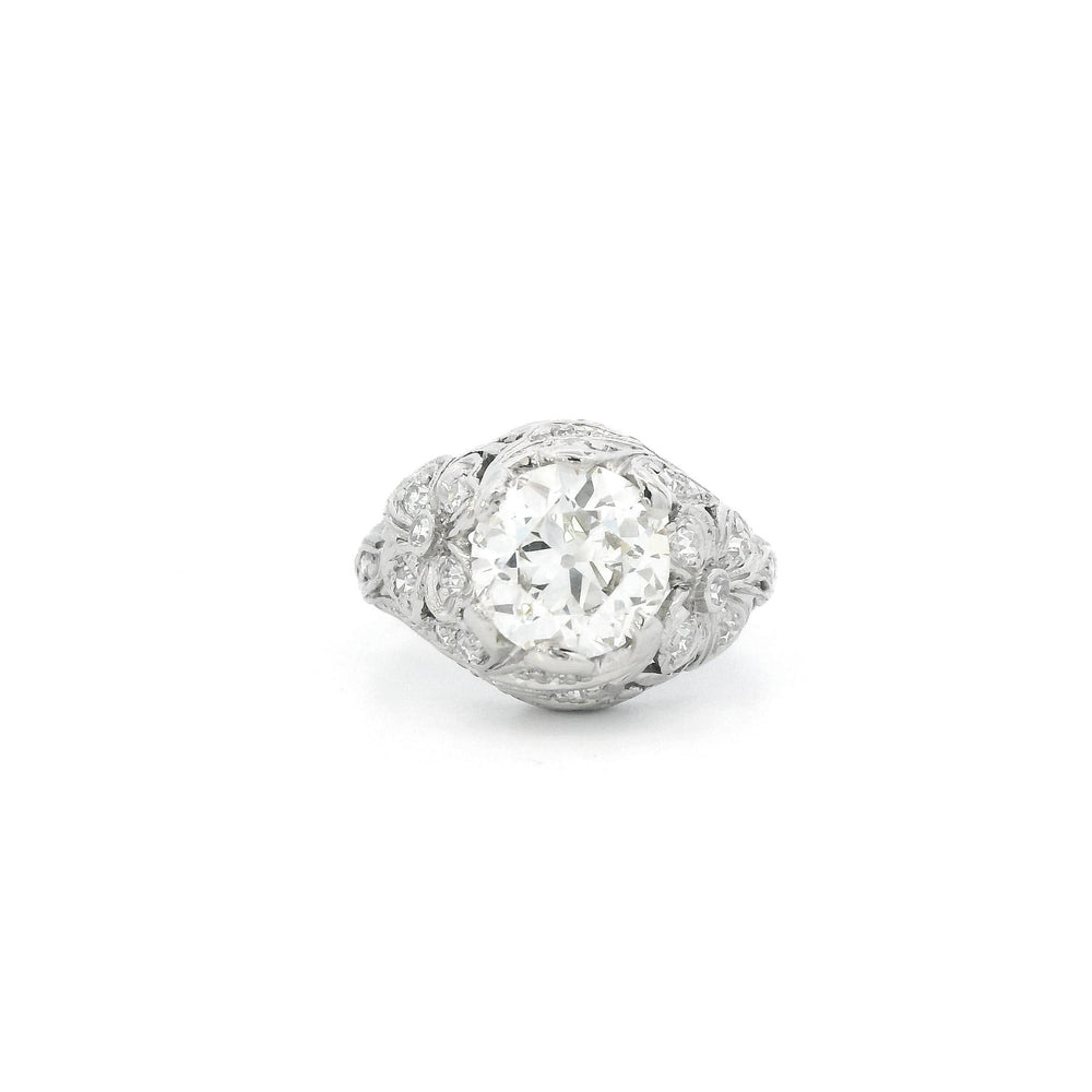 2.08ct I VS2 Platinum Vintage Floral Engagement ring with Diamond Side Stones