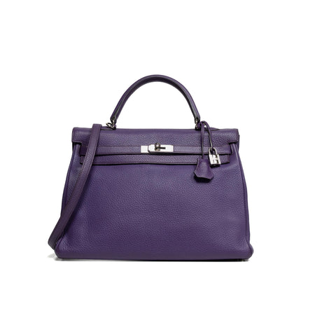 Hermes 35cm Kelly Ultra Violet Clemence Square P (2012)