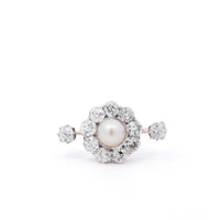 Diamond Brooch Gold on Silver With Pearl Center Stone