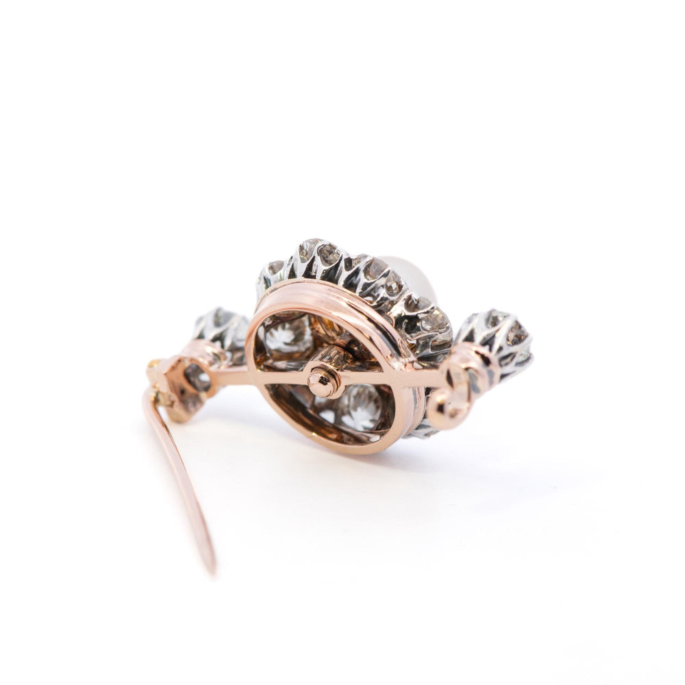 Diamond Brooch Gold on Silver With Pearl Center Stone