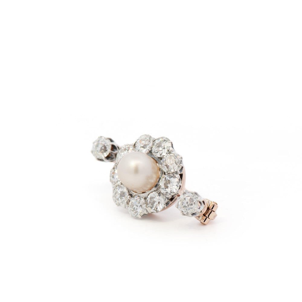 Diamond Brooch Gold on Silver With Pearl Center Stone