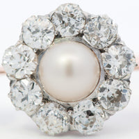 Diamond Brooch Gold on Silver With Pearl Center Stone