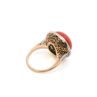18k Yellow Gold Set Coral & Diamond Earrings and Ring