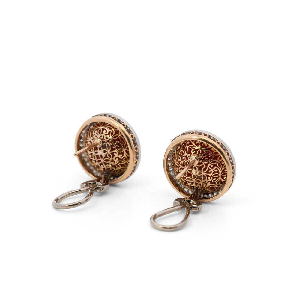 18k Yellow Gold Set Coral & Diamond Earrings and Ring