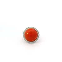 18k Yellow Gold Set Coral & Diamond Earrings and Ring