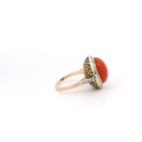 18k Yellow Gold Set Coral & Diamond Earrings and Ring