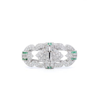 Platinum Vintage Art Deco Style Double Clip Diamond and Emerald Brooch