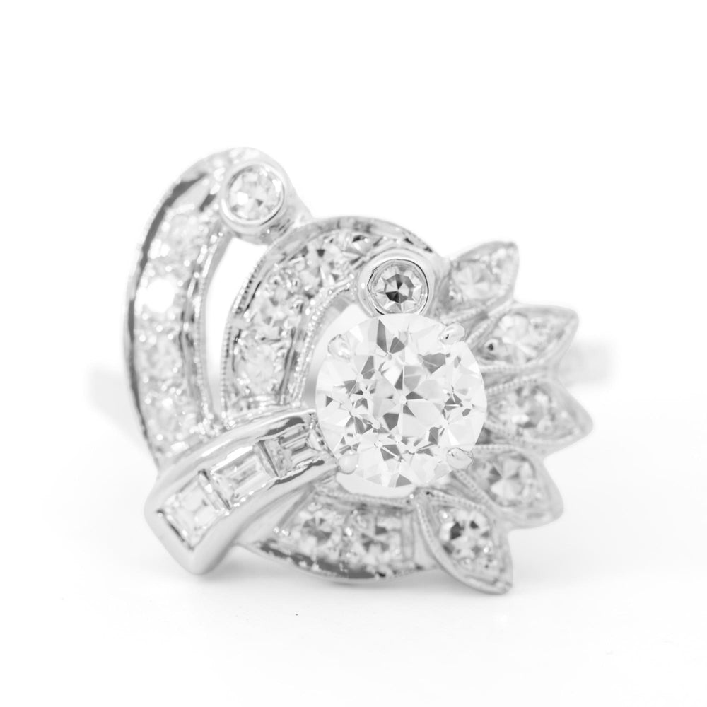 Vintage 1 ct, I, VS2, Diamond Center Stone Ring with surrounding diamonds