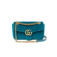 Gucci Teal Velvet Marmont Small Should Bag with GHW