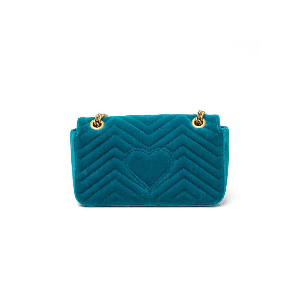 Gucci Teal Velvet Marmont Small Should Bag with GHW