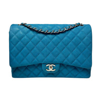 Chanel Turquoise Caviar Maxi Classic Double Flap Bag