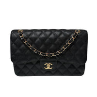 Chanel Black Caviar Classic Jumbo Double Flap Bag with Gold Hardware