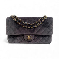 Chanel Blue Suede Classic Medium Double Flap Bag with Gold Hardware