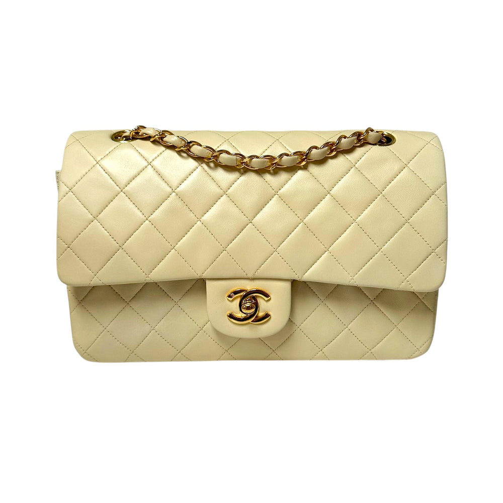Chanel Vintage Cream Leather Medium Classic Double Flap Bag