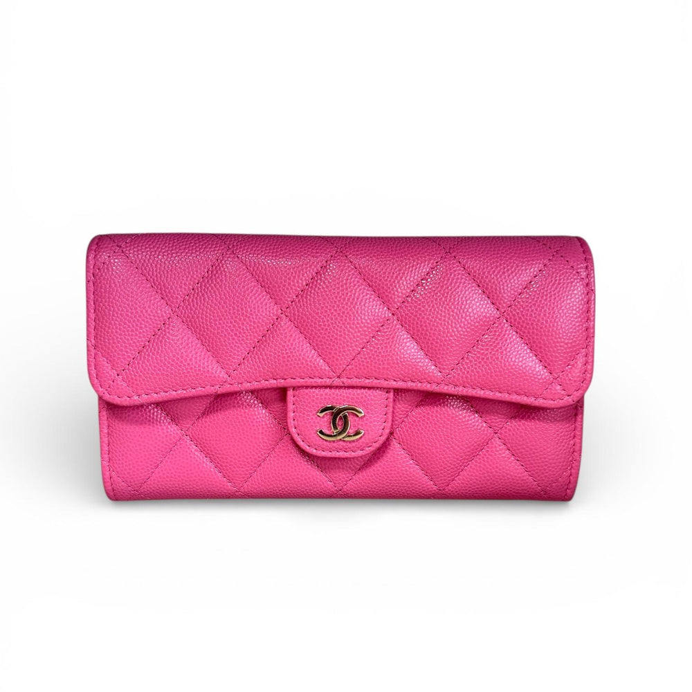 Chanel Pink Caviar Leather Trifold Wallet