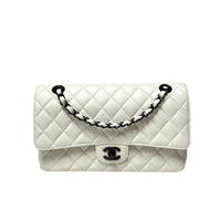 Chanel White Calfskin Medium Classic Double Flap Shoulder Bag