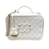 Chanel White Leather Medium Filigree Vanity Case Bag