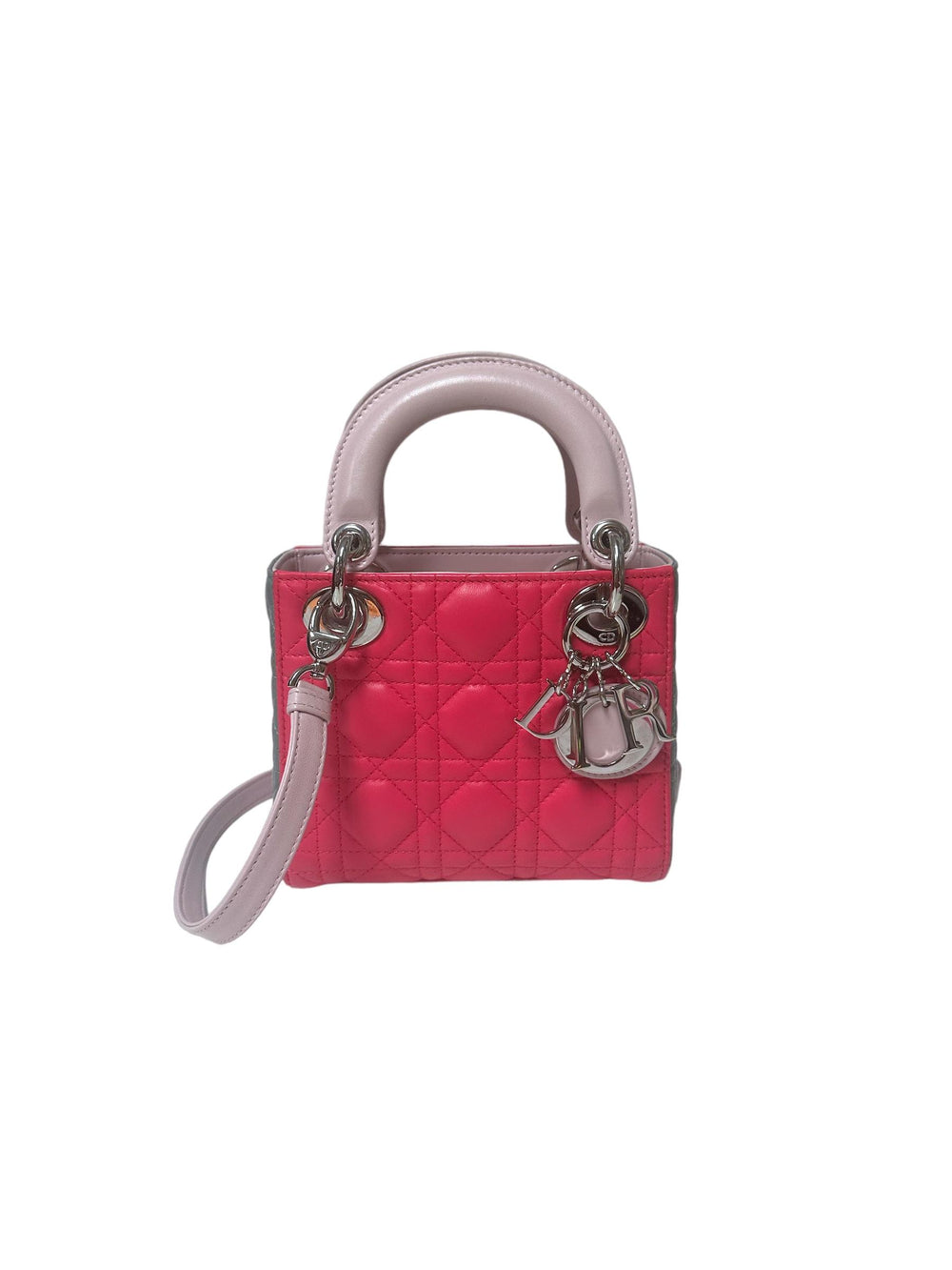 Christian Dior Pink/Grey Tricolor Leather Mini Lady Dior Top Handle Bag