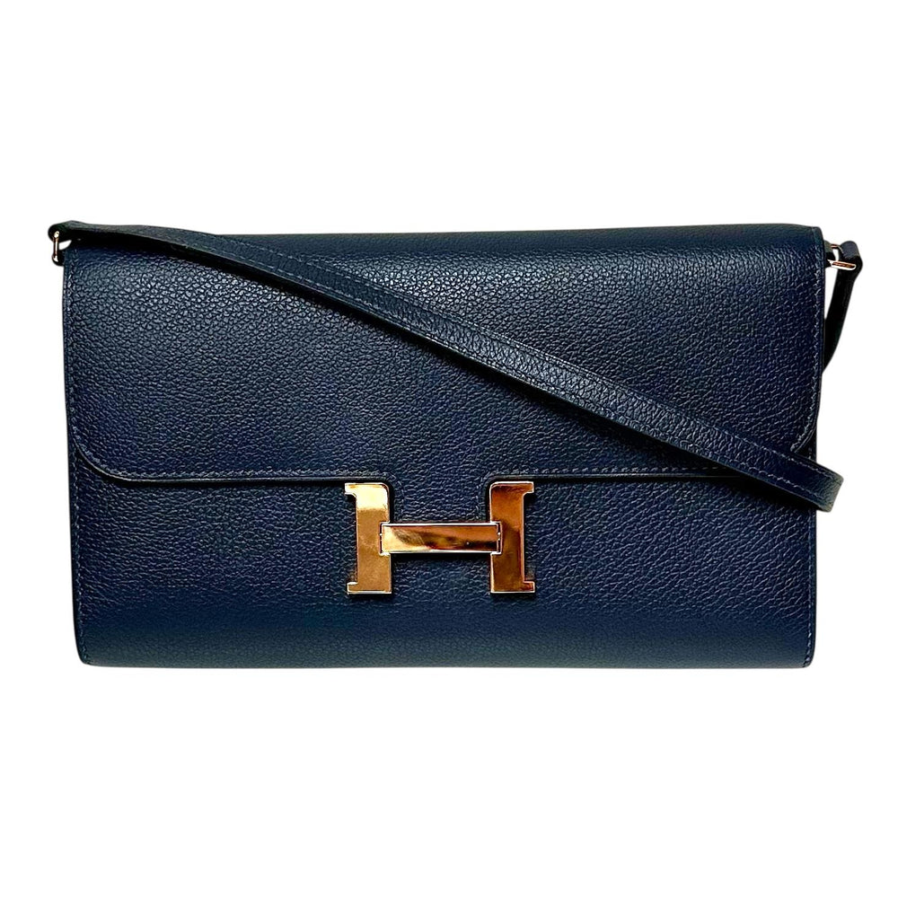 Hermes Navy Leather Constance To Go Wallet Shoulder Bag