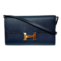 Hermes Navy Leather Constance To Go Wallet Shoulder Bag