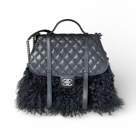 Chanel Paris-Dallas Black Lambskin and Mongolian Lamb Fur Handbag