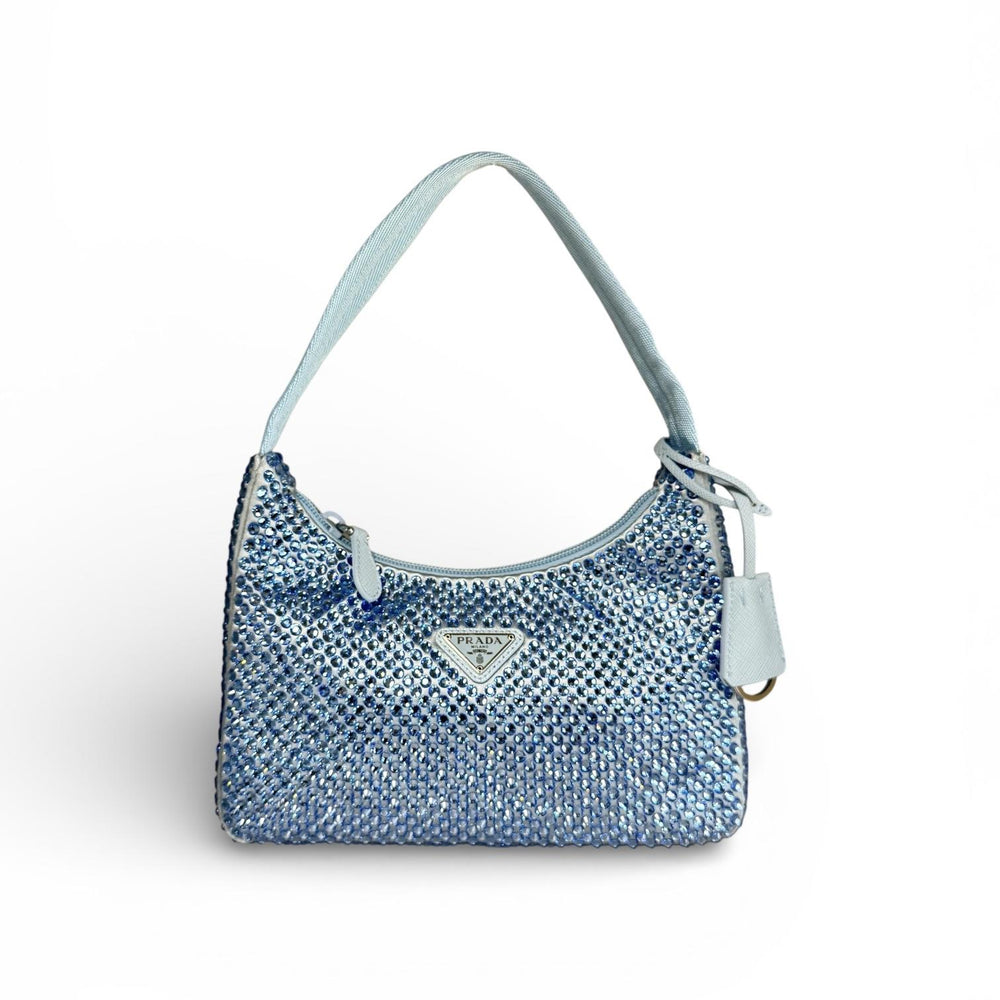 Prada Blue Metal Triangle Re-Edition 2000 Handbag
