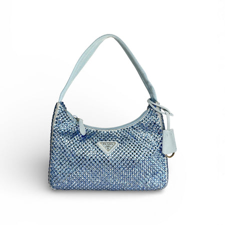 Prada Blue Metal Triangle Re-Edition 2000 Handbag