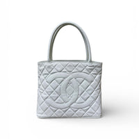 Chanel Light Blue Caviar Medallion Tote Bag