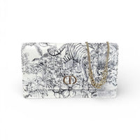 Christian Dior Caro Wallet on Chain in White & Black Toile de Jouy Leather